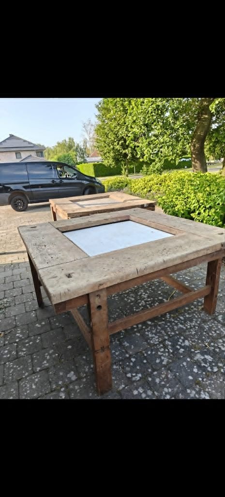 Vierkante houten beuken werkbank., Doe-het-zelf en Bouw, Hout en Planken, Ophalen, Gebruikt, Beuken, Minder dan 200 cm