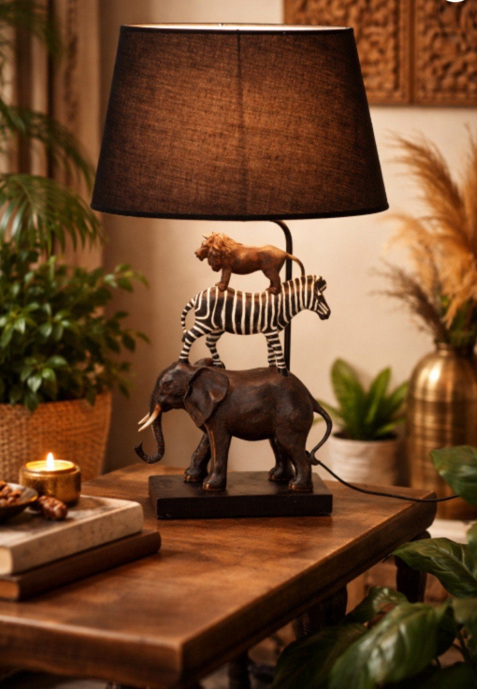 tafellamp safari, Huis en Inrichting, Ophalen, E27 (groot), Zwart, Landelijk