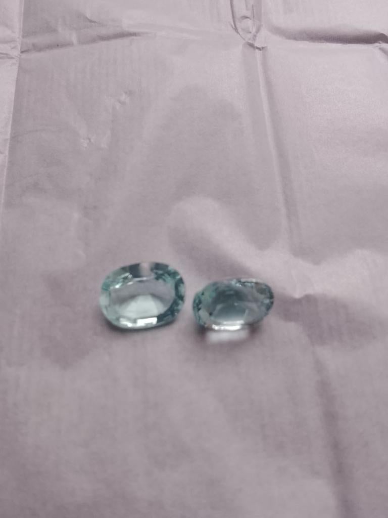 Paire d’aiguës-marines naturelles – 6,22 ct total – Certific, Enlèvement ou Envoi, Bleu