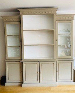 Grote bibliotheek/vitrine/tv-meubel - Chique cottage-stijl, Huis en Inrichting, Ophalen, Minder dan 50 cm, Style Campagne Chic(Taupe/Grège)-cottage-Grange, Riviera Maison