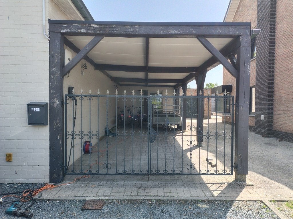 hekwerk in goeie staat 1.65 hoog - 3.3m breedte, Jardin & Terrasse, Enlèvement, Utilisé, Fer, Clôture ornementale