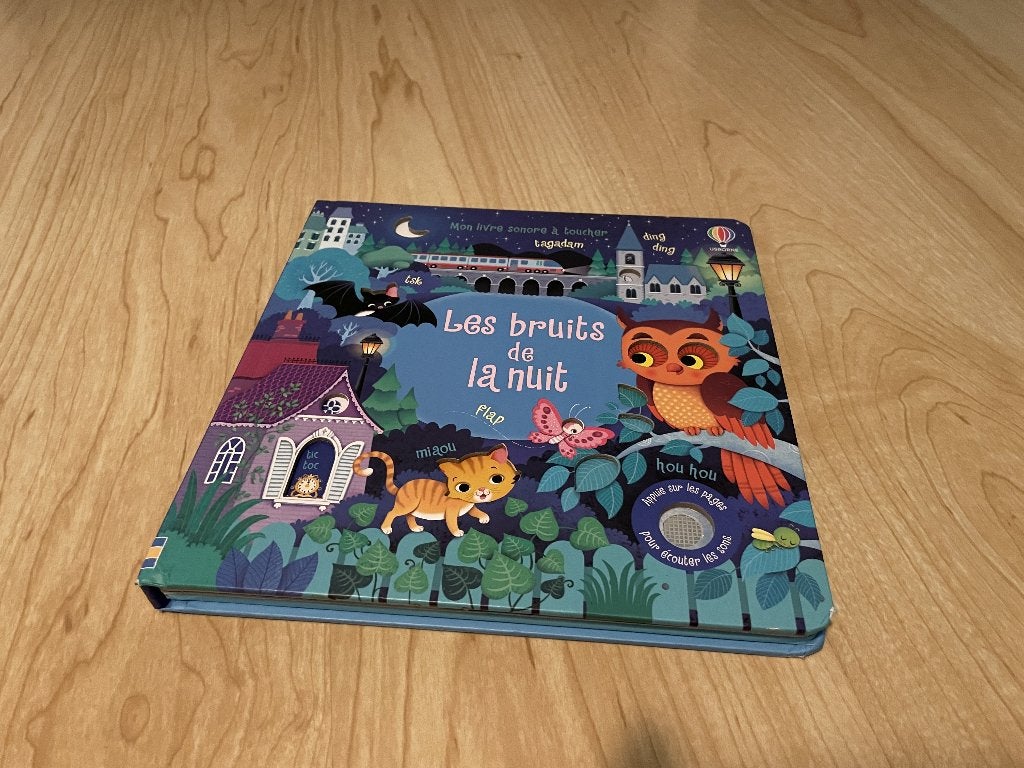 Livre sonore "Les bruits de la nuit" (FR), Enlèvement, Comme neuf, Livre à déplier, à toucher ou à découvrir, 2 à 3 ans