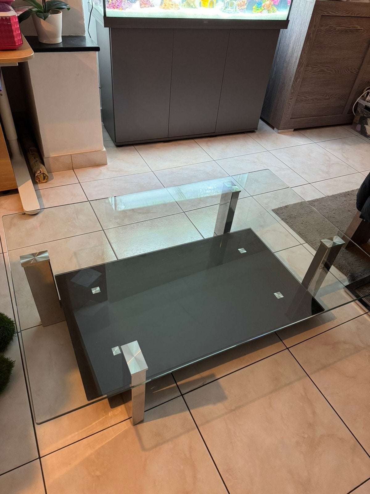 Table basse de salon design en verre trempé, 100 à 150 cm, Comme neuf, Verre, Enlèvement