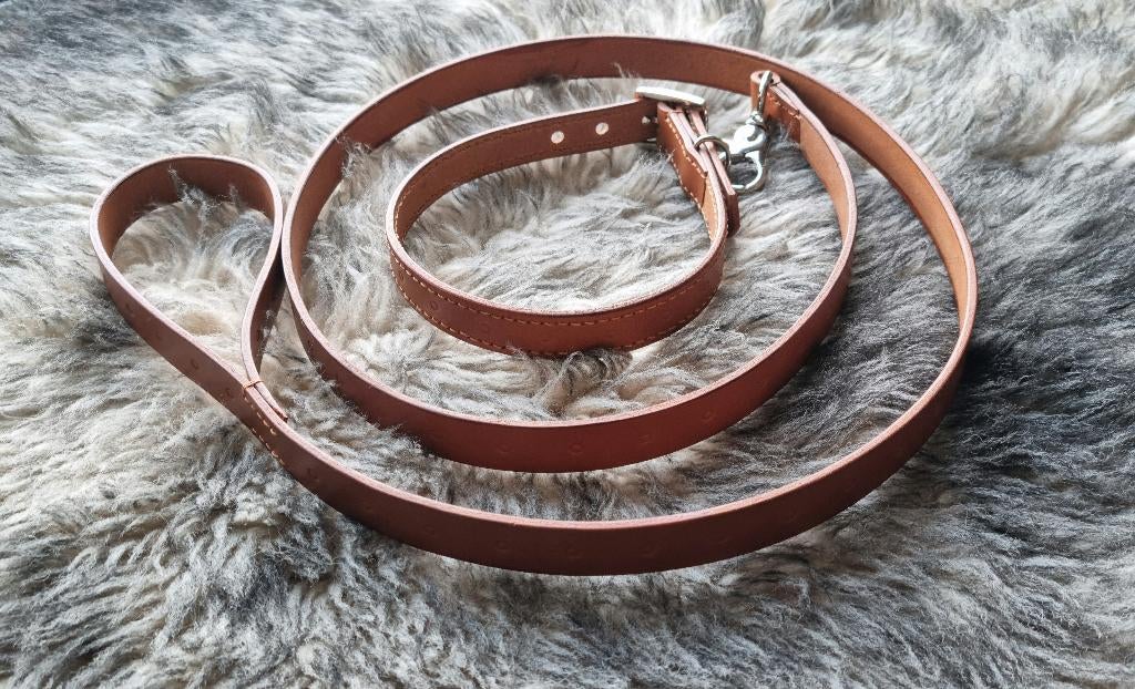 Mooie handgemaakte cognac lederen halsband en riem, Dieren en Toebehoren, Ophalen of Verzenden, Nieuw