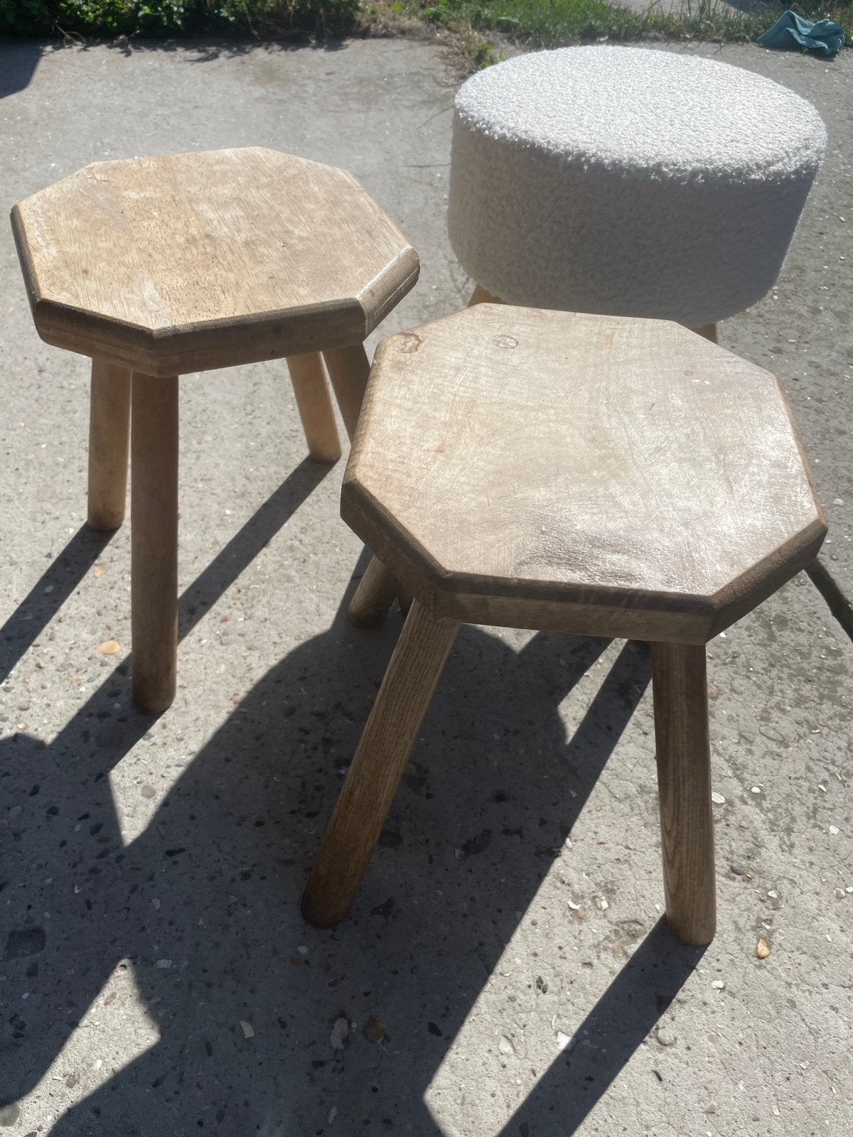 Houten krukjes drie stuks, Maison & Meubles, Tabourets, Enlèvement, Utilisé, Bois