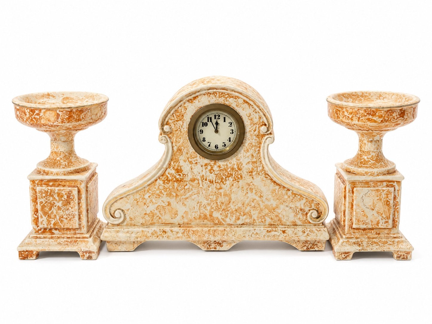 Prachtige vintage keramische pendule met bijpassende vazen, Antiek en Kunst, Ophalen