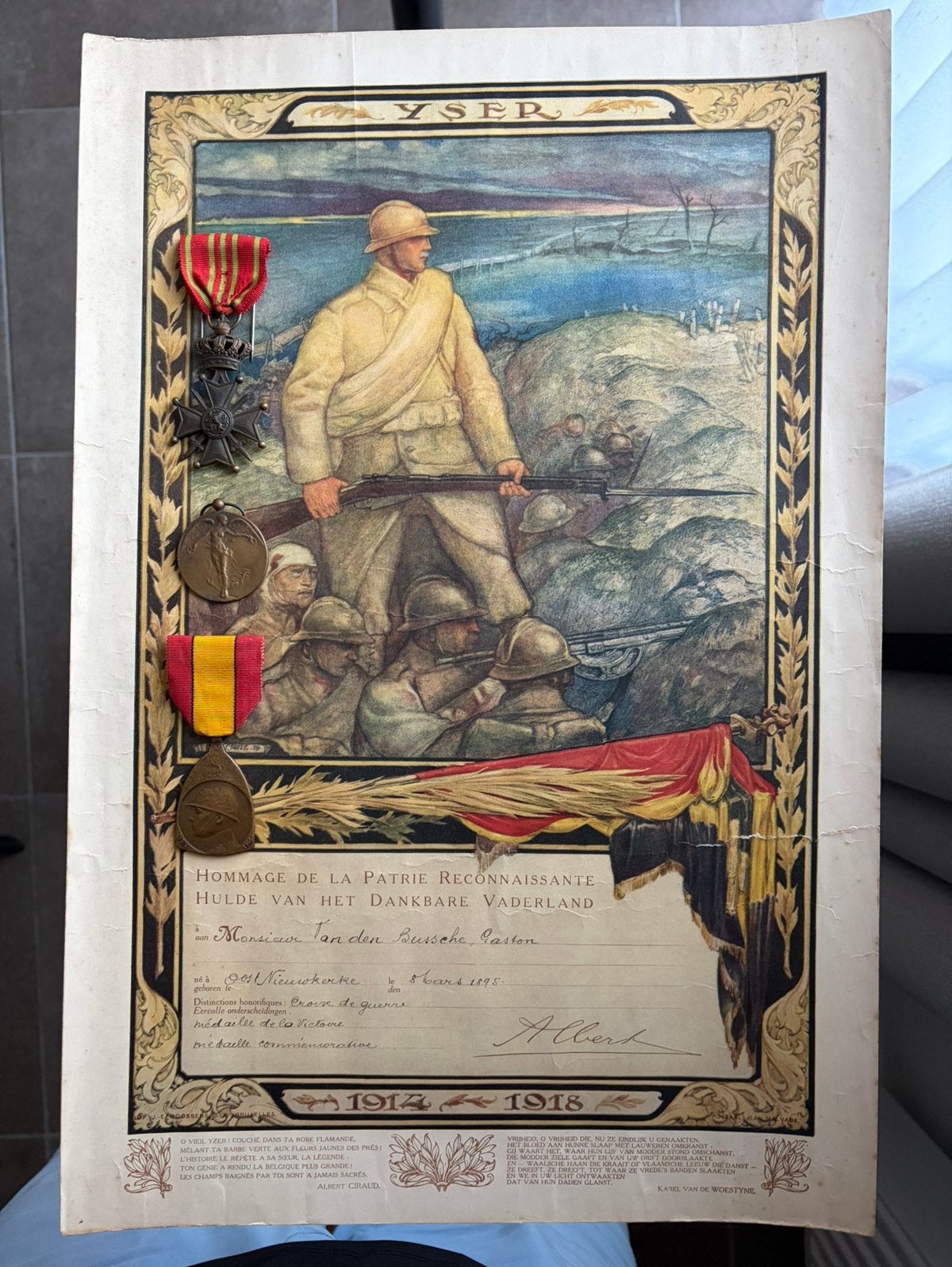 Diplôme d'Yser, Enlèvement ou Envoi, Armée de terre, Ruban, Médaille ou Ailes