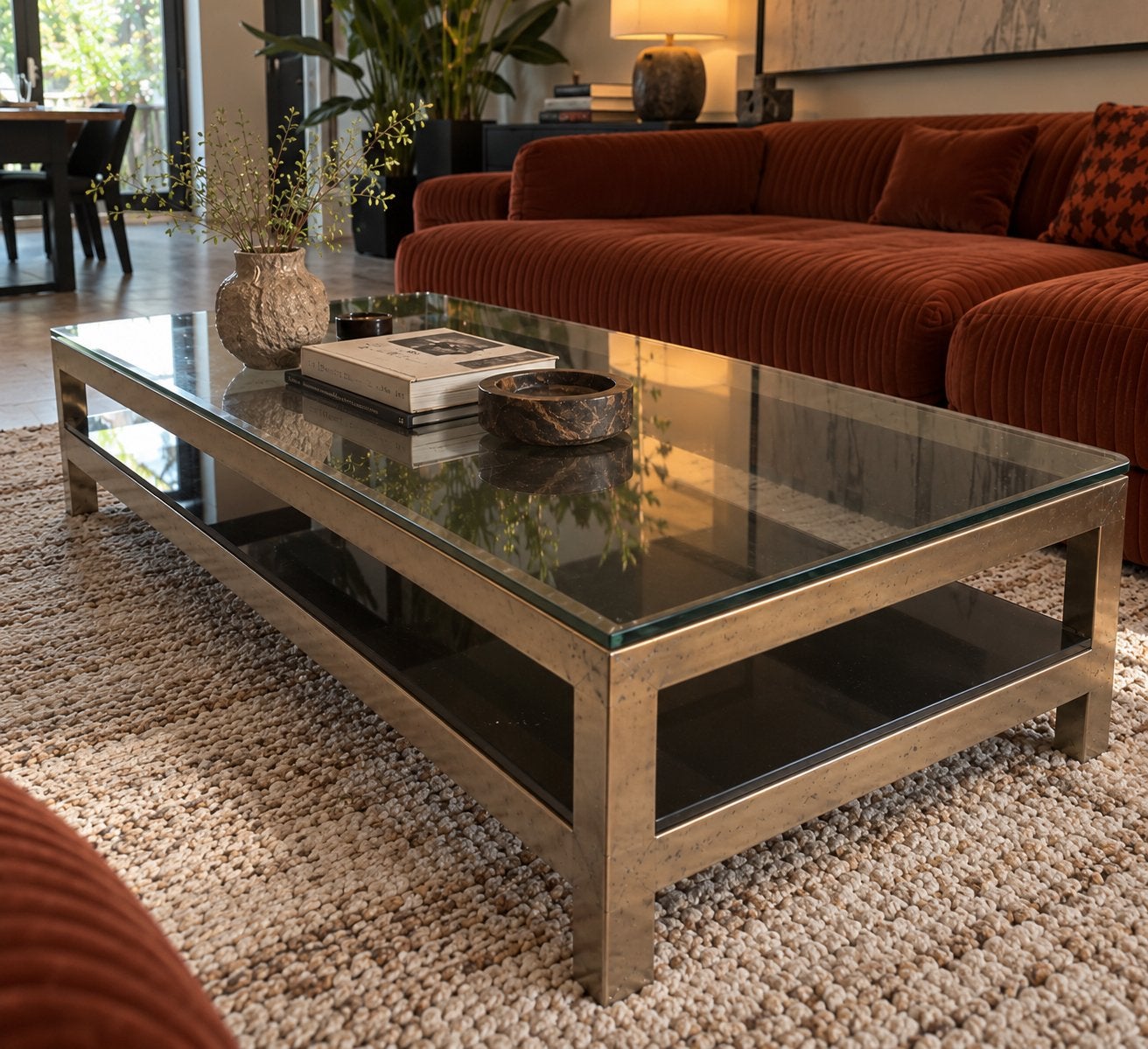 Roche Bobois – Exclusieve design salontafel, Ophalen, Gebruikt, 50 tot 100 cm, Glas