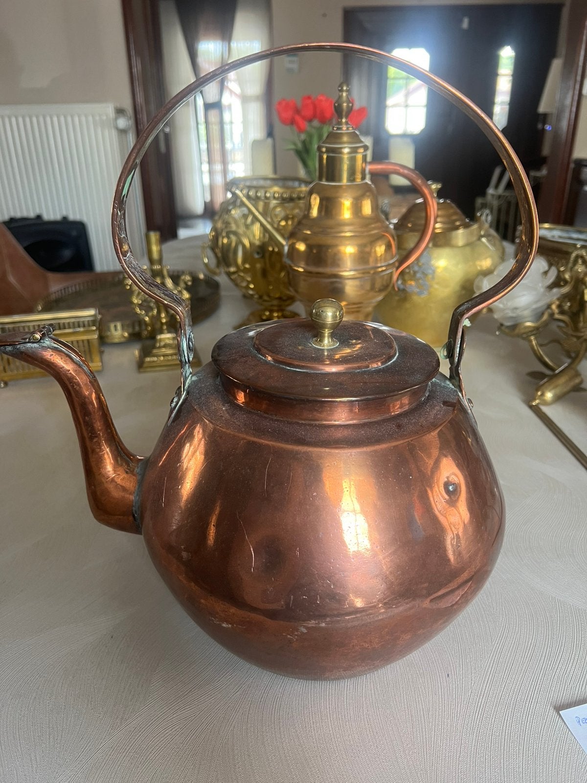Koper/messing grote koffie pot - appel model, Antiek en Kunst, Ophalen, Koper