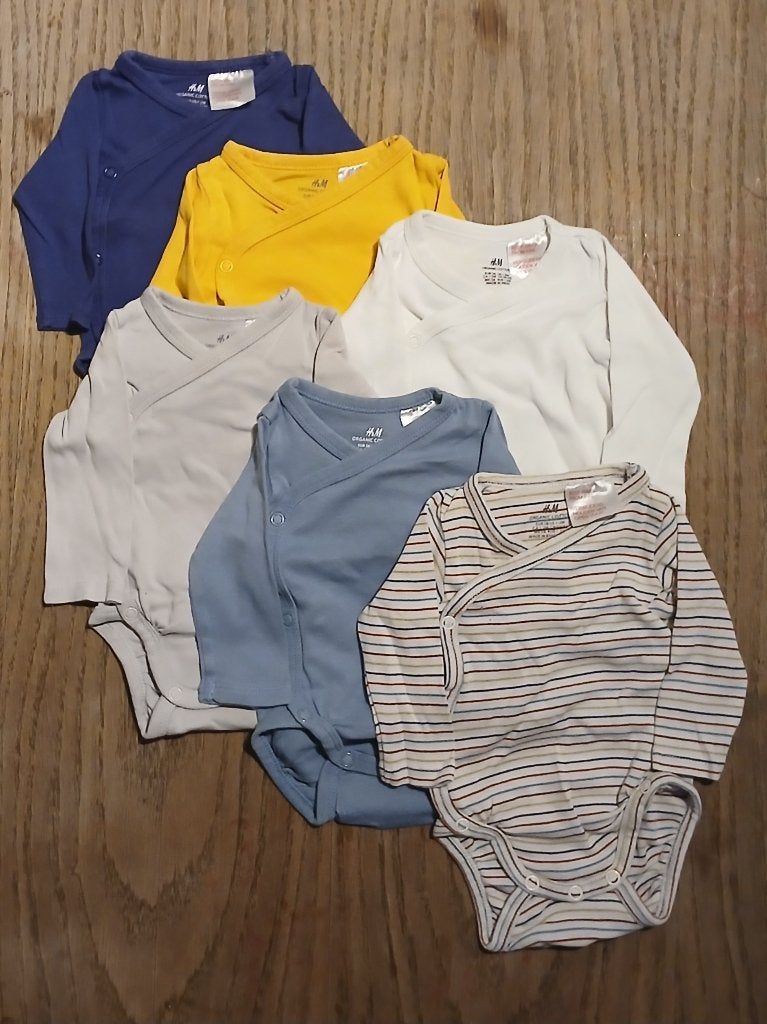 H&M Set van 6 Overslagrompers / Rompers Lange Mouw (Maat 56), Kinderen en Baby's, Nacht- of Onderkleding, Gebruikt, Jongetje of Meisje