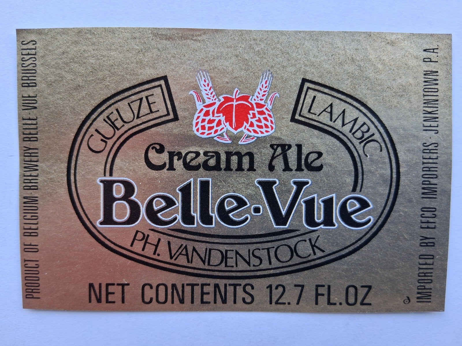 bieretiket Belgie Belle-Vue Cream ale gueuze, Envoi, Comme neuf, Autres types, Autres marques