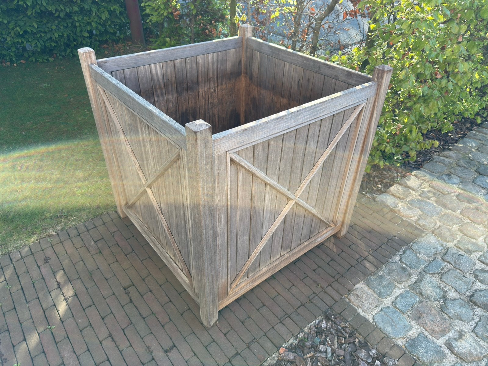 Bloembak afrormosia (95 x 95 x 98), Tuin en Terras, Ophalen, Gebruikt, Vierkant, Balkon