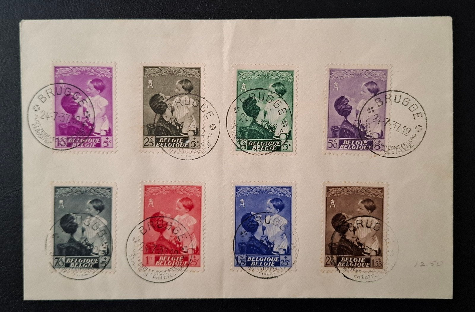 Belgique : COB 447/54 (●) En souvenir d'Astrid 1937., Oblitéré, Enlèvement ou Envoi, Affranchi, Avec enveloppe