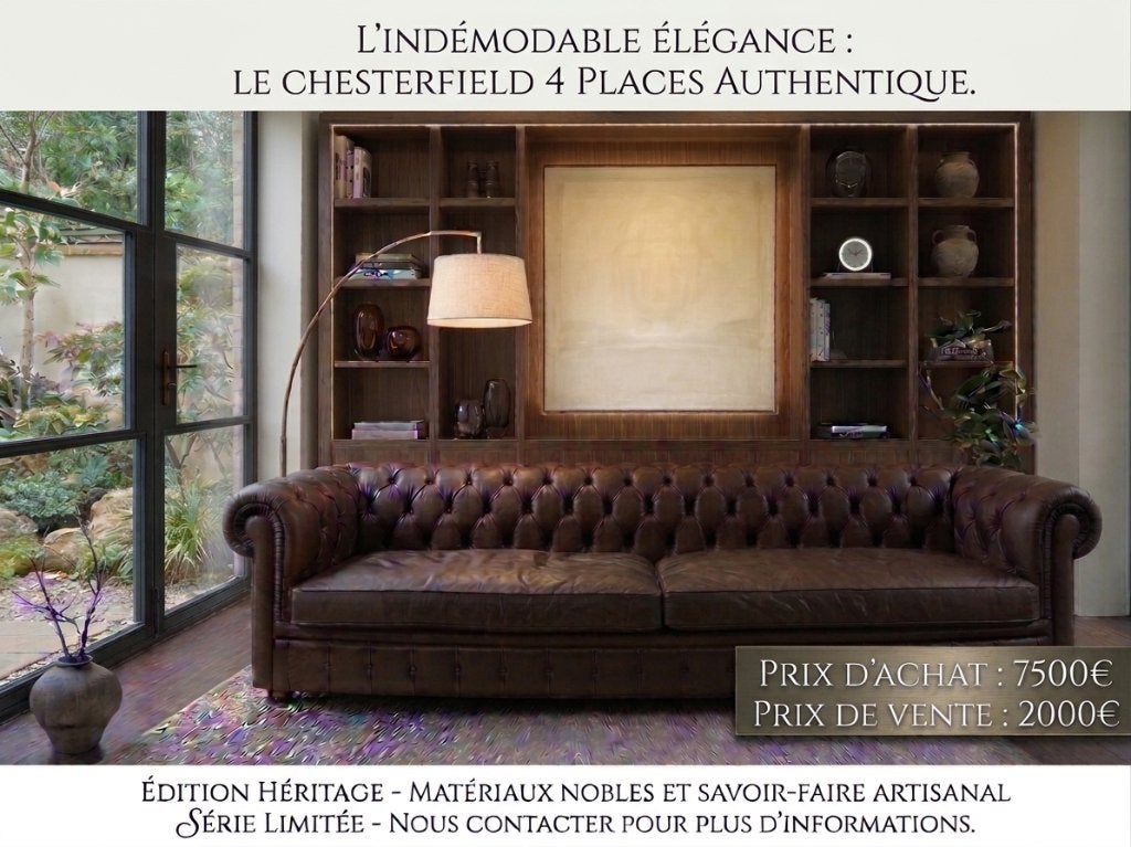 Canapé Chesterfield 4 places cuir Brun 260cm Valeur 7500€, Maison & Meubles, Enlèvement, Utilisé, Cuir