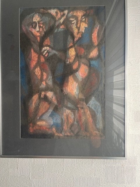 KLAAS  SANS  (Nederland), Antiek en Kunst, Kunst | Schilderijen | Modern, Abstract, Aquarel, Glas, Achter glas
