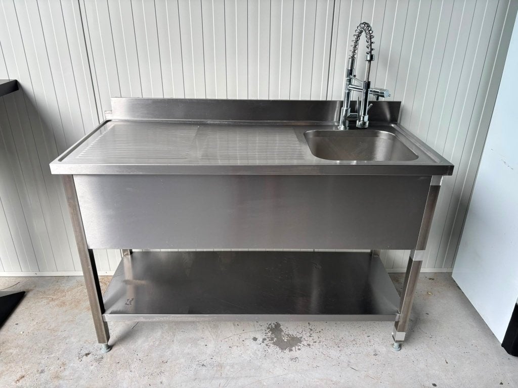 Évier en acier inoxydable de 140 cm avec douche flexible, Bricolage & Construction, Établis, Comme neuf, Enlèvement