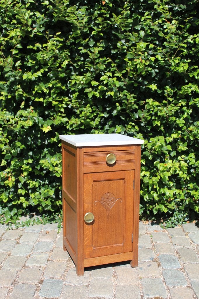 Antieke eikenkastje met marmeren blad, Huis en Inrichting, Ophalen, Gebruikt