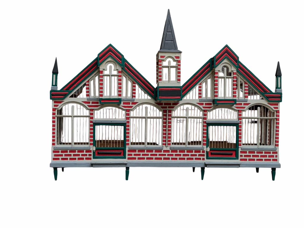 Grote Antieke houten Vogelkooi - Kasteelgebouw, Antiek en Kunst, Curiosa en Brocante, Ophalen