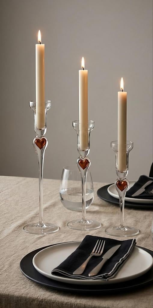 Set van drie glazen kandelaars ., Ophalen of Verzenden, Glas
