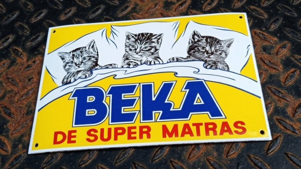 Emaille Schild BEKA Matras Reclamebord Oude Vintage Plaque, Verzamelen, Merken en Reclamevoorwerpen, Verzenden, Gebruikt, Reclamebord