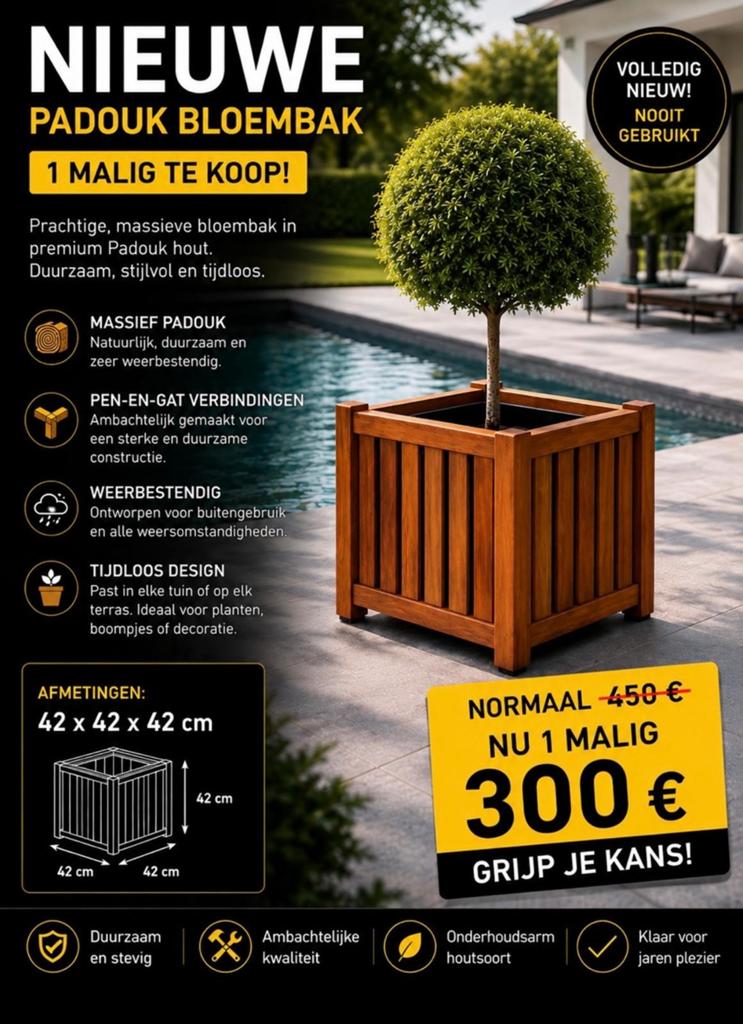 Bloembakken in Padouk, Ophalen