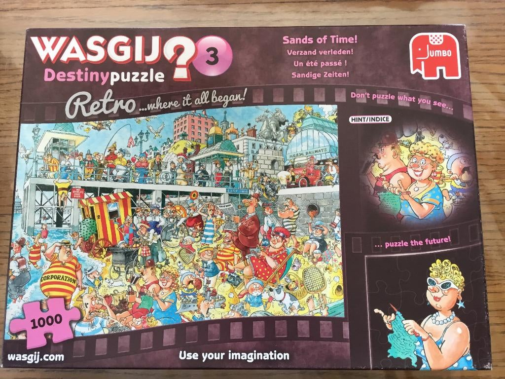 Puzzel Jumbo 1000 stukjes Wasgij destiny 3 retro, Enlèvement ou Envoi, 500 à 1500 pièces, Utilisé, Puzzle