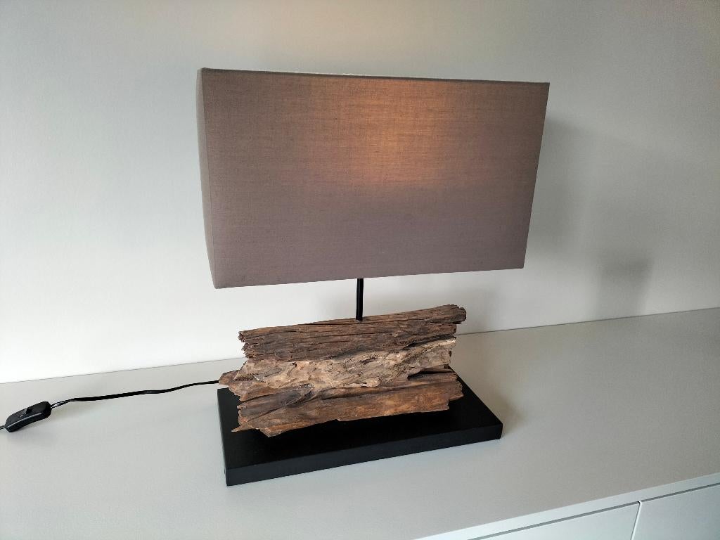 Tafellamp met drijfhout voet, Ophalen, Zo goed als nieuw, Stof, Minder dan 50 cm