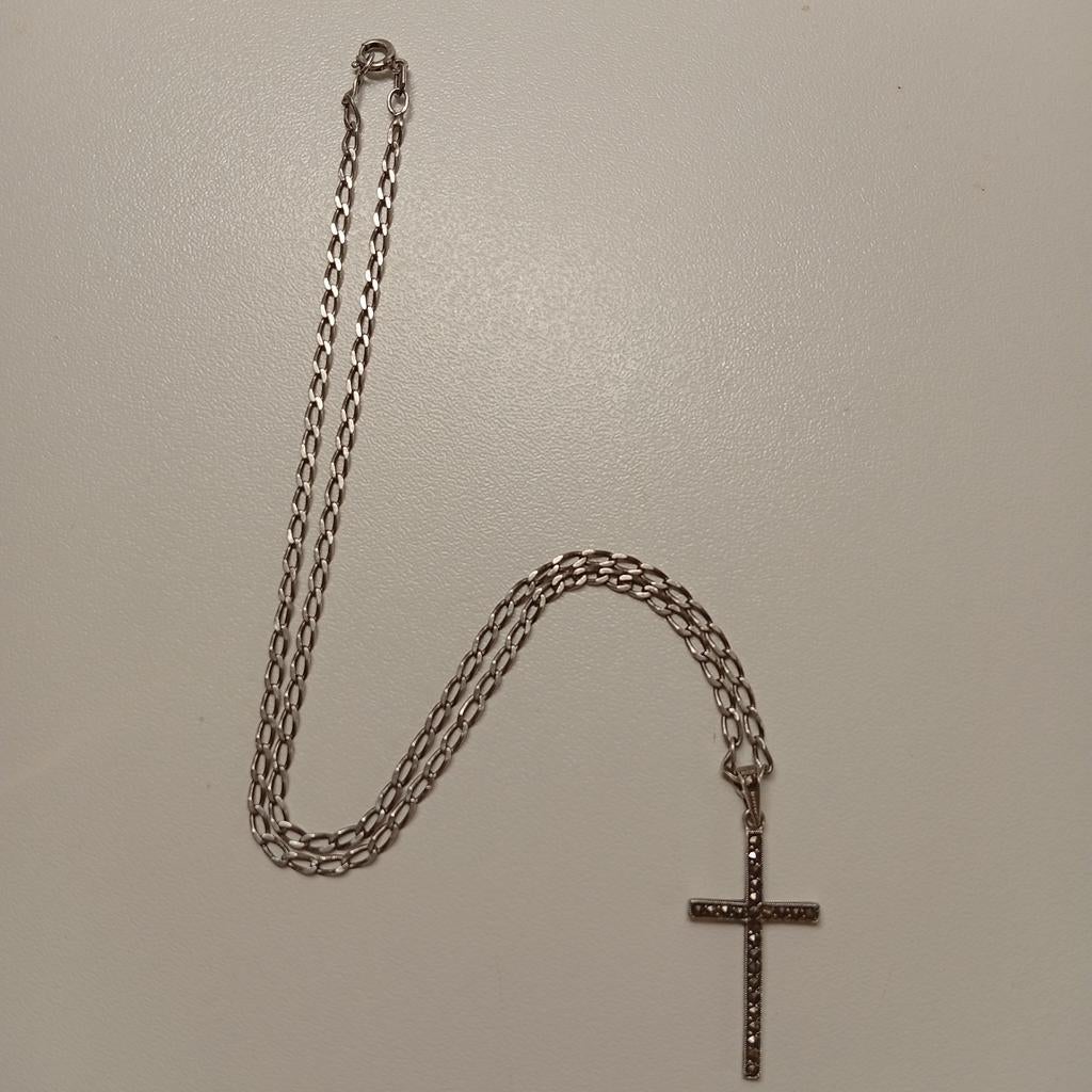 Collier ancien en argent avec croix, Enlèvement ou Envoi, Avec pendentif, Utilisé, Argent