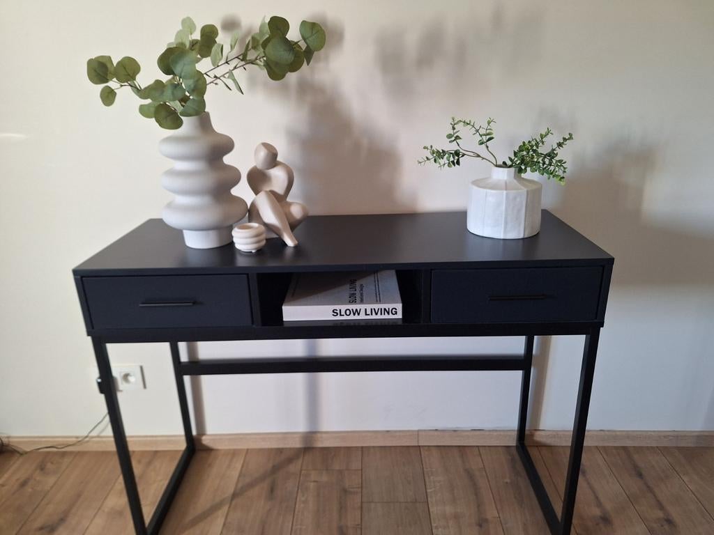 Consoletafel / sidetable / bureau met extra set handgrepen, Huis en Inrichting, Tafels | Sidetables, Ophalen, Gebruikt, Metaal