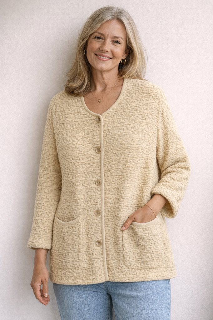 M104. Cardigan pour dame  Erica Rossler   Taille 48, Geel, Maat 46/48 (XL) of groter, Erica Rossler, Ophalen of Verzenden