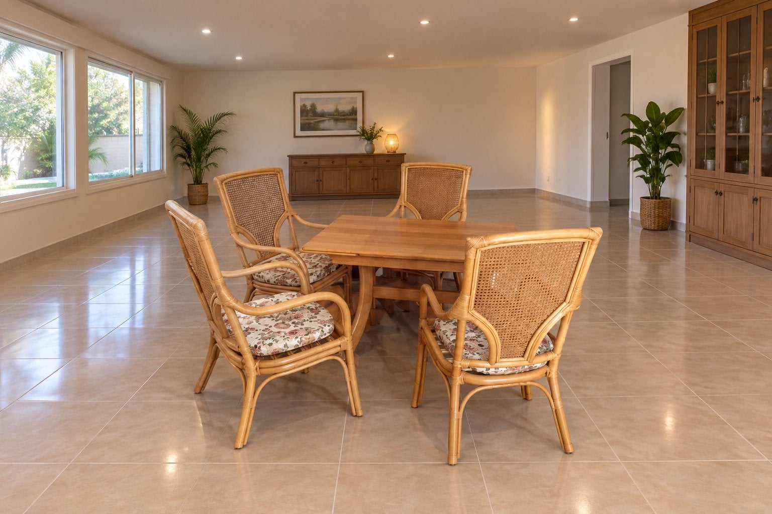 Table extensible avec 4 chaise en cannage, Enlèvement, Comme neuf