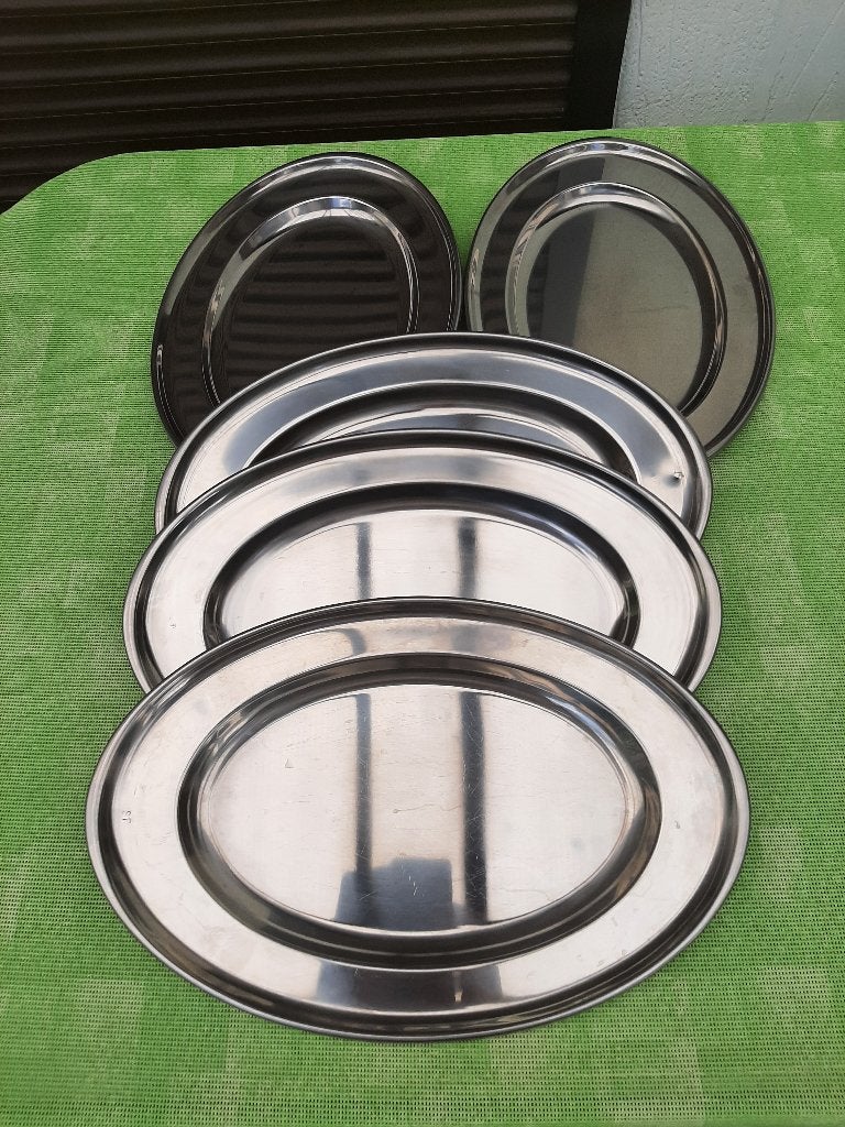 Ovalen serveerbord(en)  -  INOX  -  42cm, Ophalen, Gebruikt, Ovaal, Dienblad
