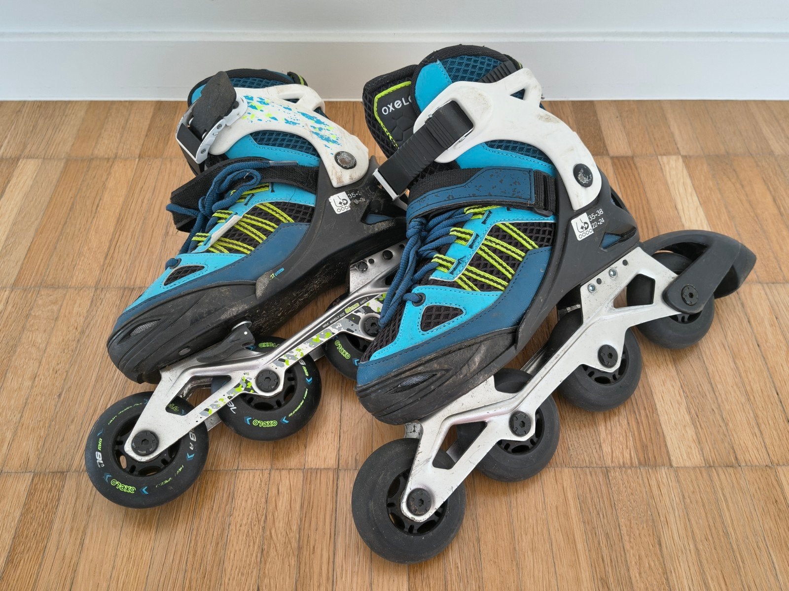 Oxelo FIT5 junior aanpasbare skeelers maat 35-38, Sport en Fitness, Skeelers, Dames, Verstelbaar, Zo goed als nieuw, Inline skates 4 wielen