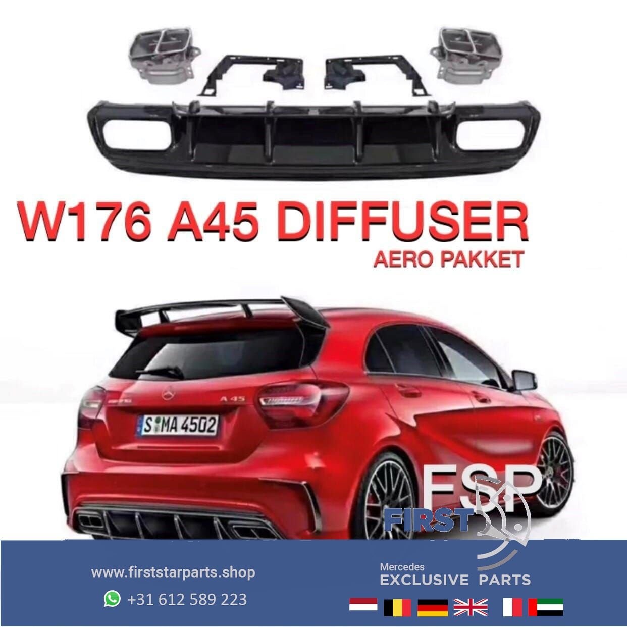 W176 A45 AMG FACELIFT DIFFUSER COMPLEET AERO PAKKET Mercedes, Gebruikt, -, Ophalen of Verzenden, -