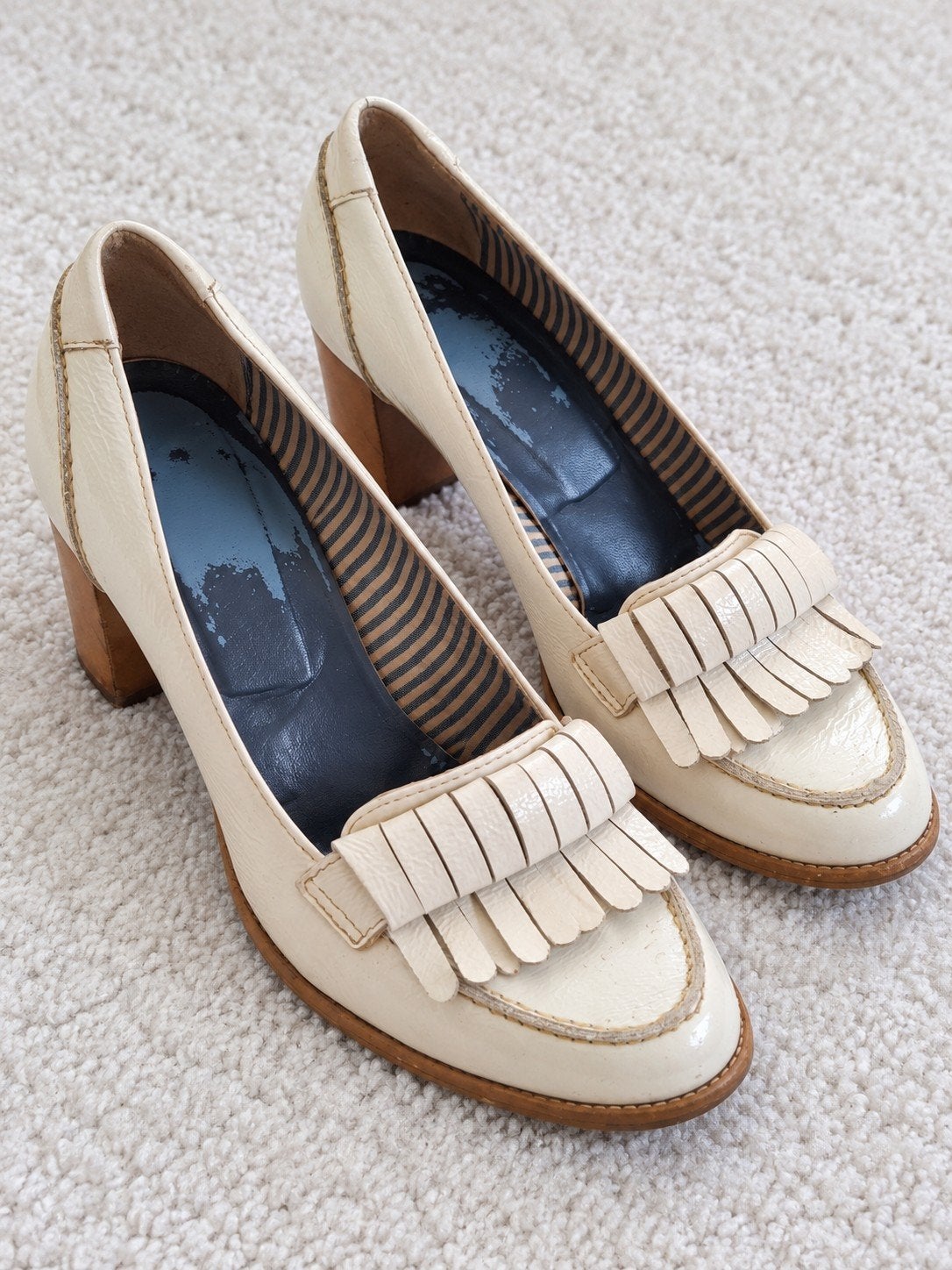 River Woods vintage lederen loafer pumps met blokhak en fran, Pumps, River Woods, Wit, Ophalen of Verzenden