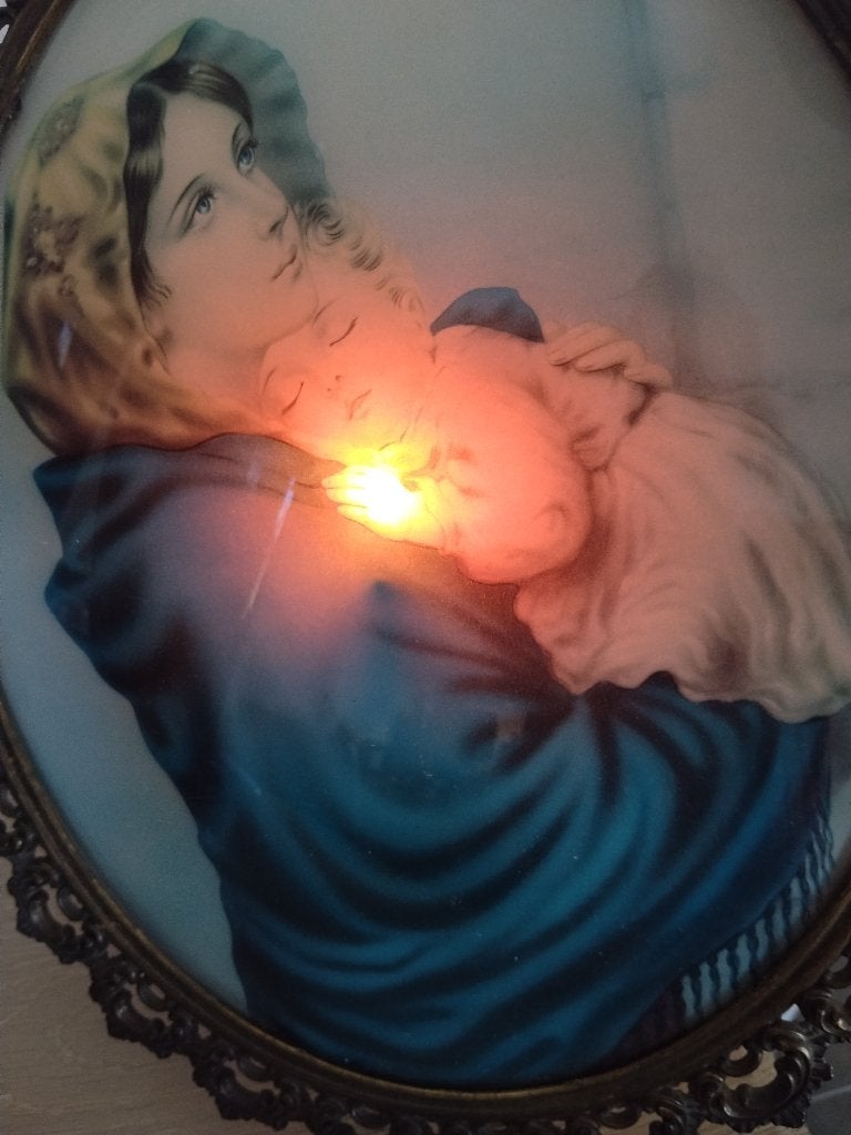 Antieke metalen kader met bolglas en licht, Antiek en Kunst, Ophalen of Verzenden