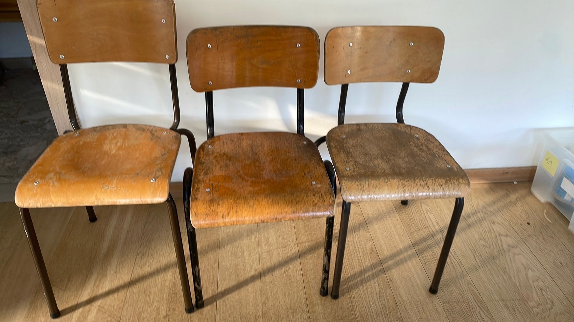 Set van 3 vintage schoolstoelen, Ophalen, Gebruikt