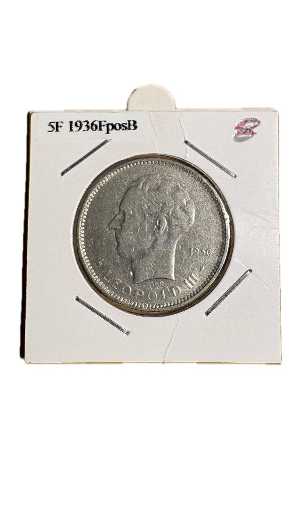LEOPOLD III: 5 FRANCS 1936F positie B (3), Ophalen of Verzenden