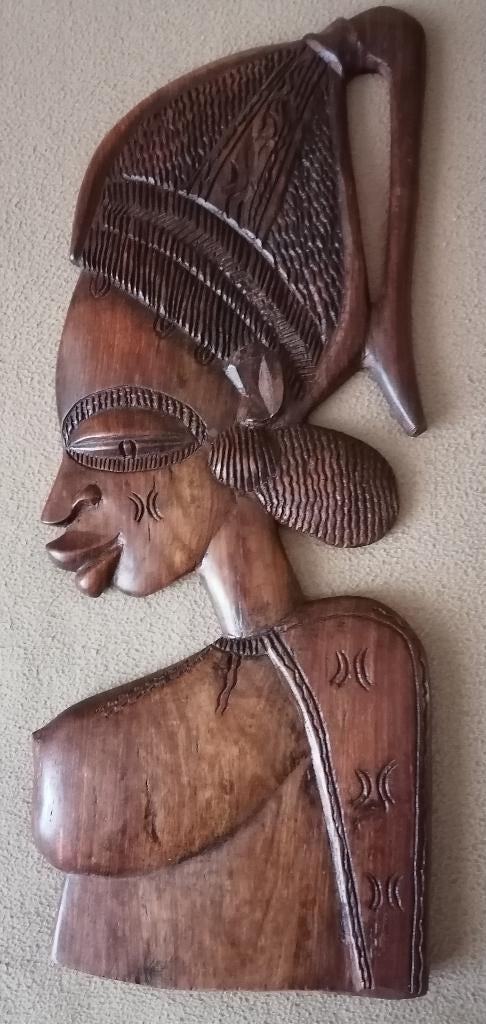 Houten Afrikaanse hoofden 2 stuks, Overige onderwerpen, Houtsnijwerk, Hout, Bruin