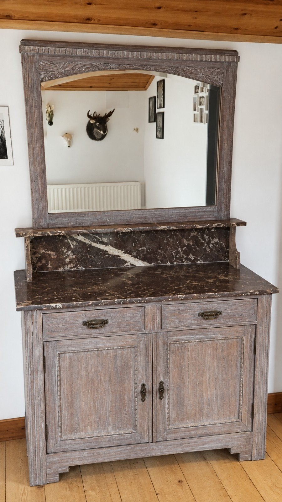 Commode coiffeuse Art Déco marbre et miroir patinée, Antiquités & Art, Enlèvement