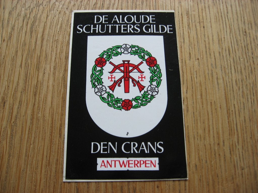 Vintage Sticker Antwerpen De Aloude Schutters Gilde Den Cran, Ophalen of Verzenden, Nieuw, Overige typen