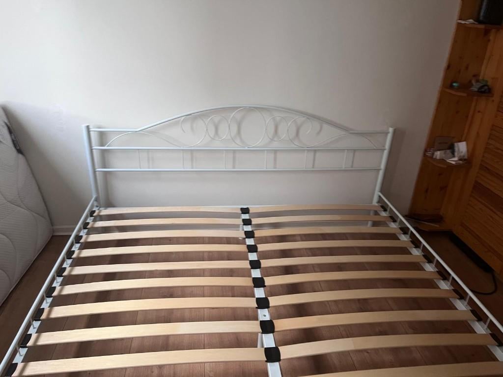 Lit chassis métallique blanc avec 2  sommiers à lattes 90 cm, Enlèvement, Utilisé, Sommier, 180 cm