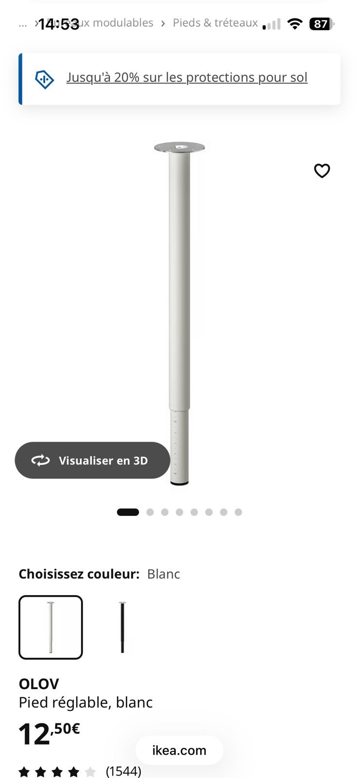 Pied reglable   blanc, Huis en Inrichting, Tafelonderdelen, Ophalen, Zo goed als nieuw