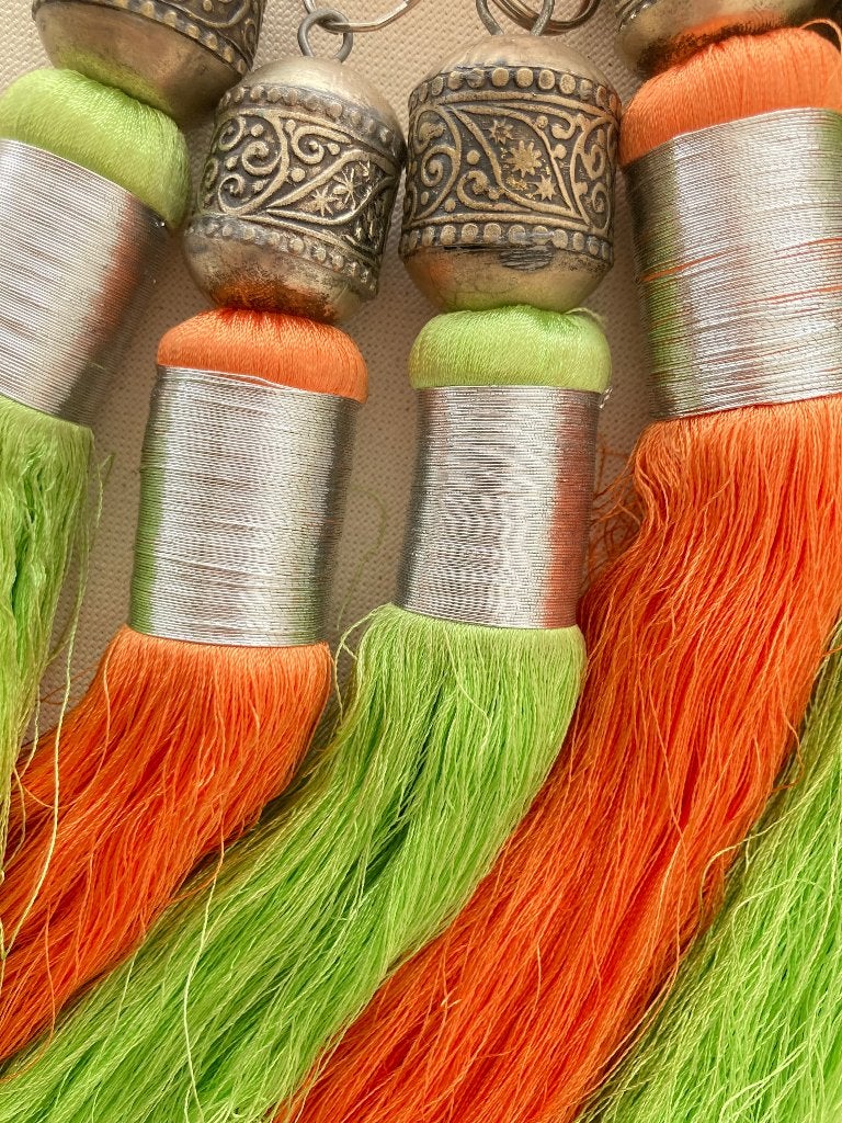 5 Zijden floches uit Marokko als sleutelhanger of decoratie, Meerkleurig, Overige materialen, Nieuw, Mediterraans