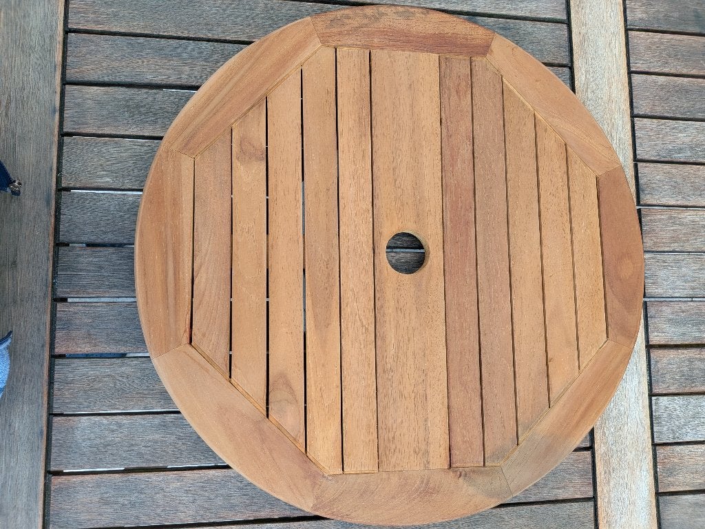 draaiplateau (teak) voor tuintafel, Ophalen, Gebruikt