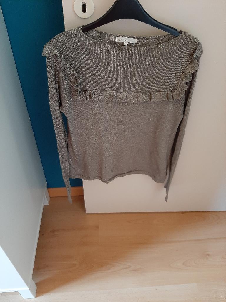 trui ,dames ,khakigroen met franjes ,smal, Ophalen of Verzenden