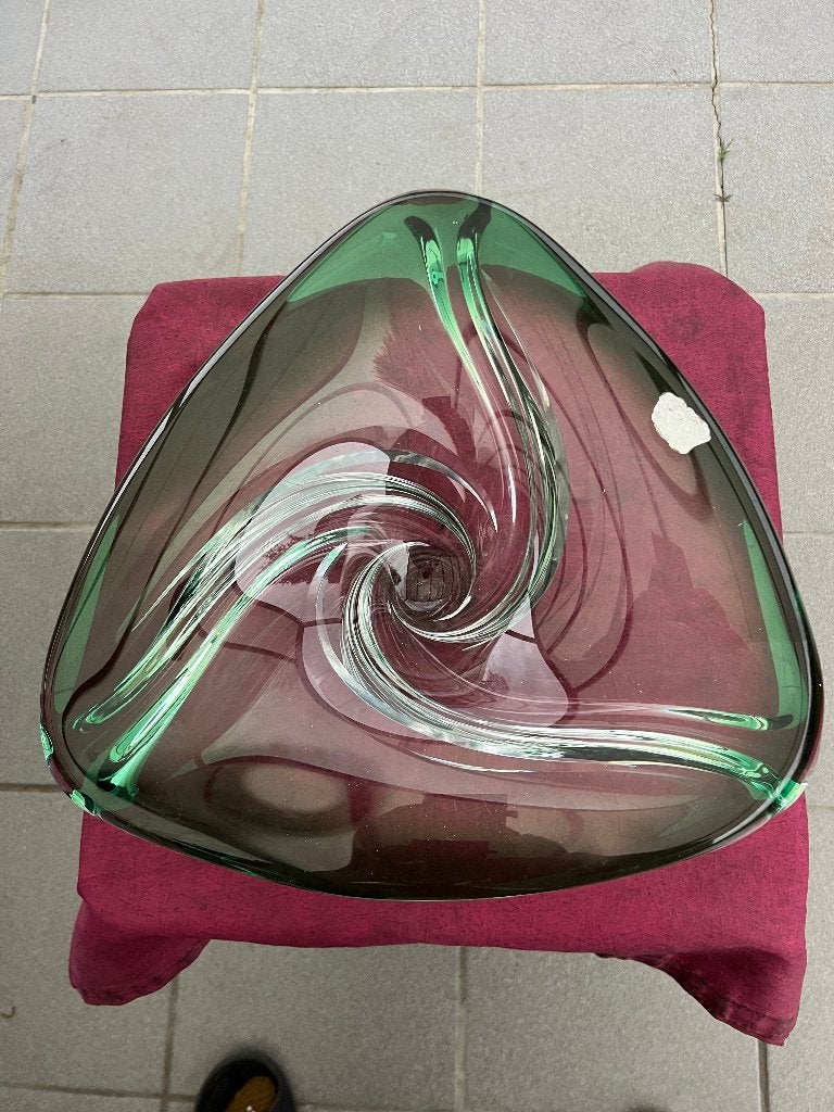 - Val Saint Lambert Donkergroene Kleur Kristal Schaal, Ophalen