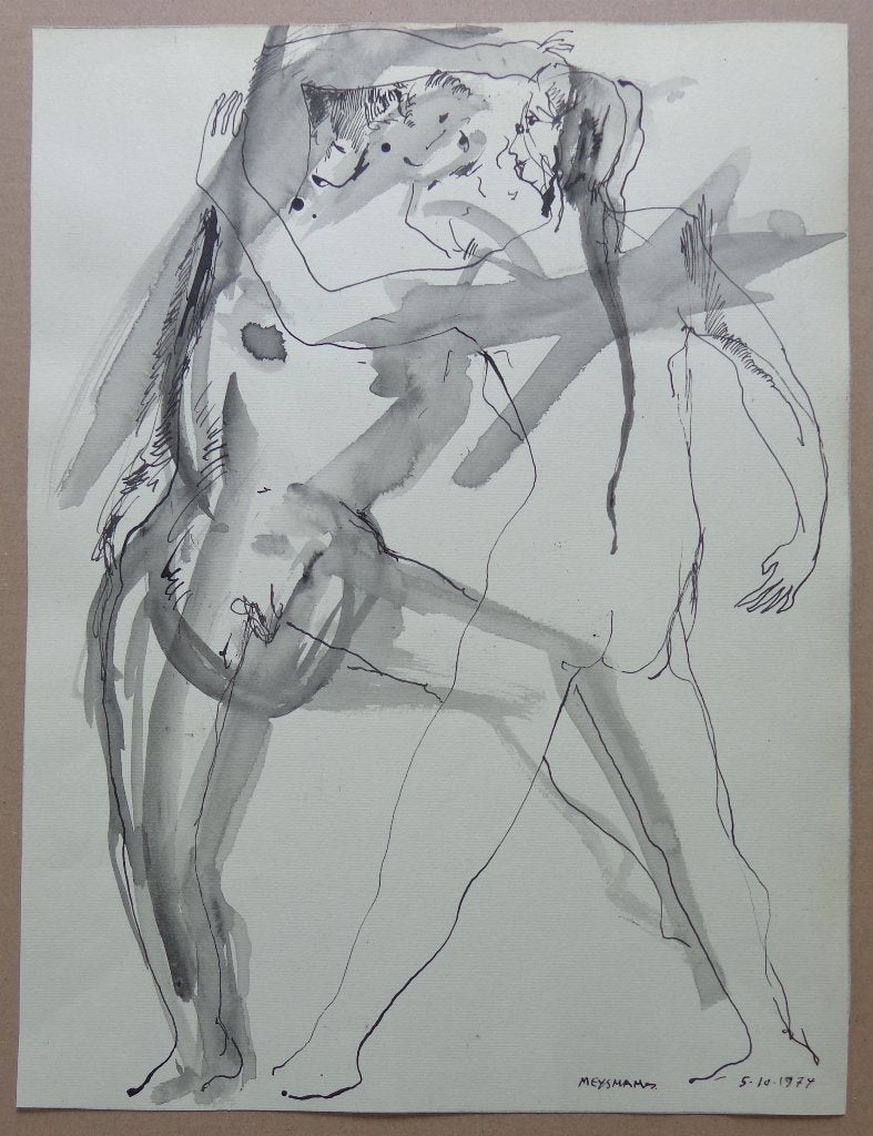 WILLY MEYSMANS / NAAKT KOPPEL / ORIGINEEL WERK / 40x30cm SIG, Antiek en Kunst, Kunst | Schilderijen | Modern, Ophalen of Verzenden