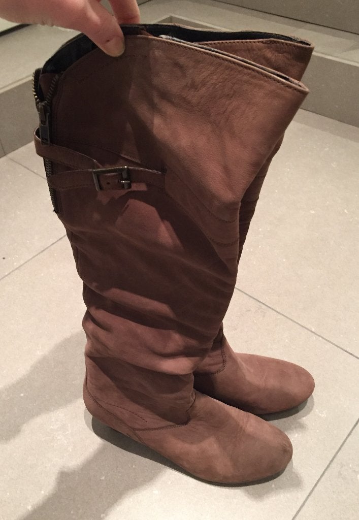 Donkerbruine hoge leren laarzen (Maat 40), Enlèvement ou Envoi, Comme neuf, Brun, Bottes hautes