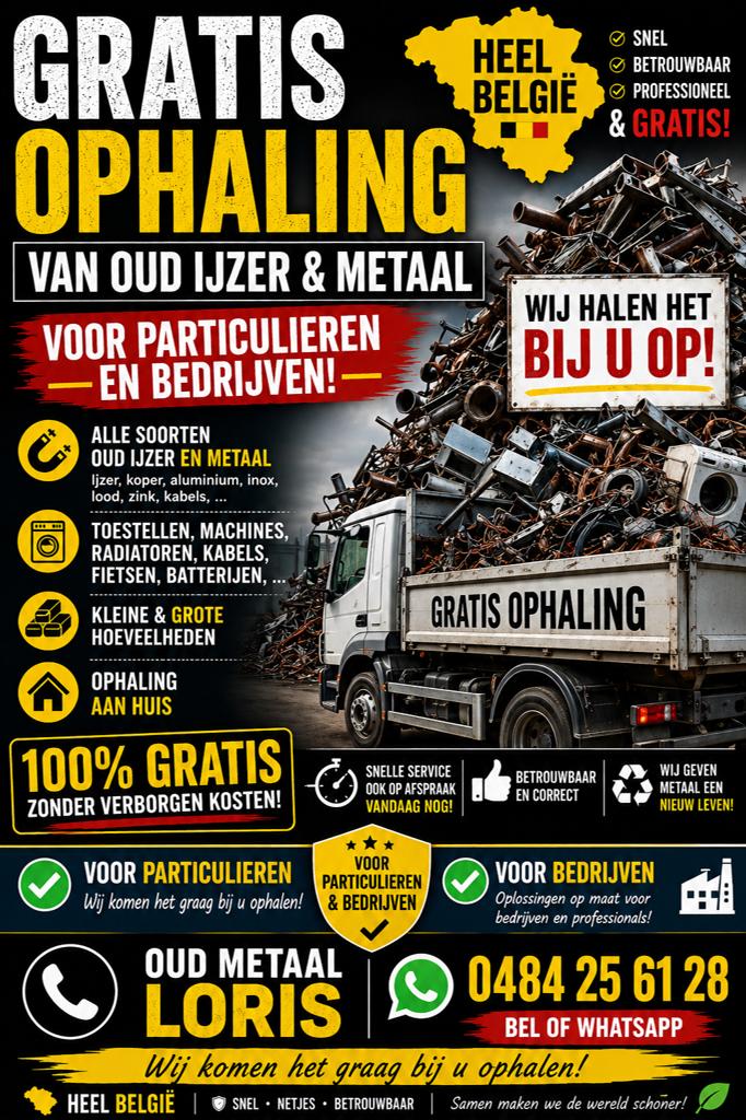 Ophaling van oud ijzer en metaal ook kabel, Doe-het-zelf en Bouw, Metalen, Ophalen, Gebruikt, IJzer